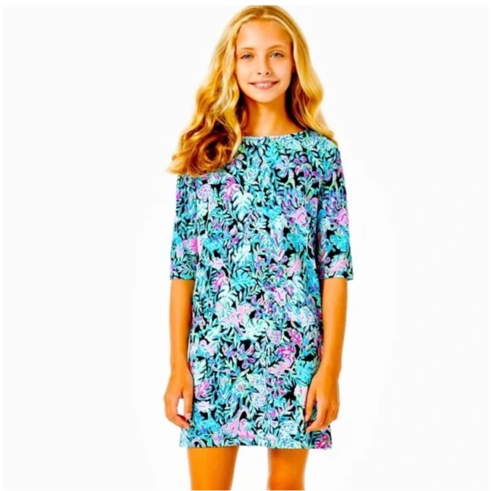 Lilly Pulitzer Girls Mini Marlowe Dress Let's Get Wild tropical Print Onyx XL